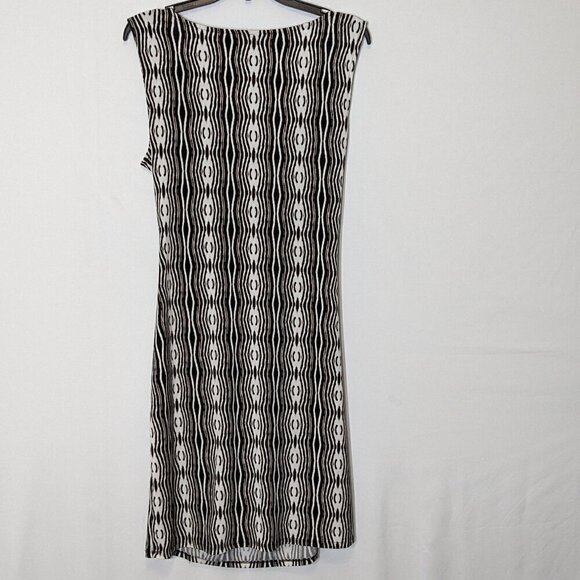 Women's WORTHINGTON Black/Tan Print Faux Wrap Sleeveless Sheath Dress; Size L - Picture 2 of 4